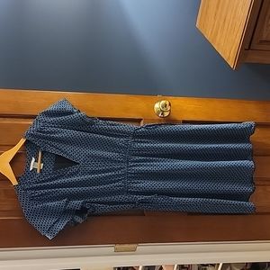 Womens blue geometric ruffle sleeve dress